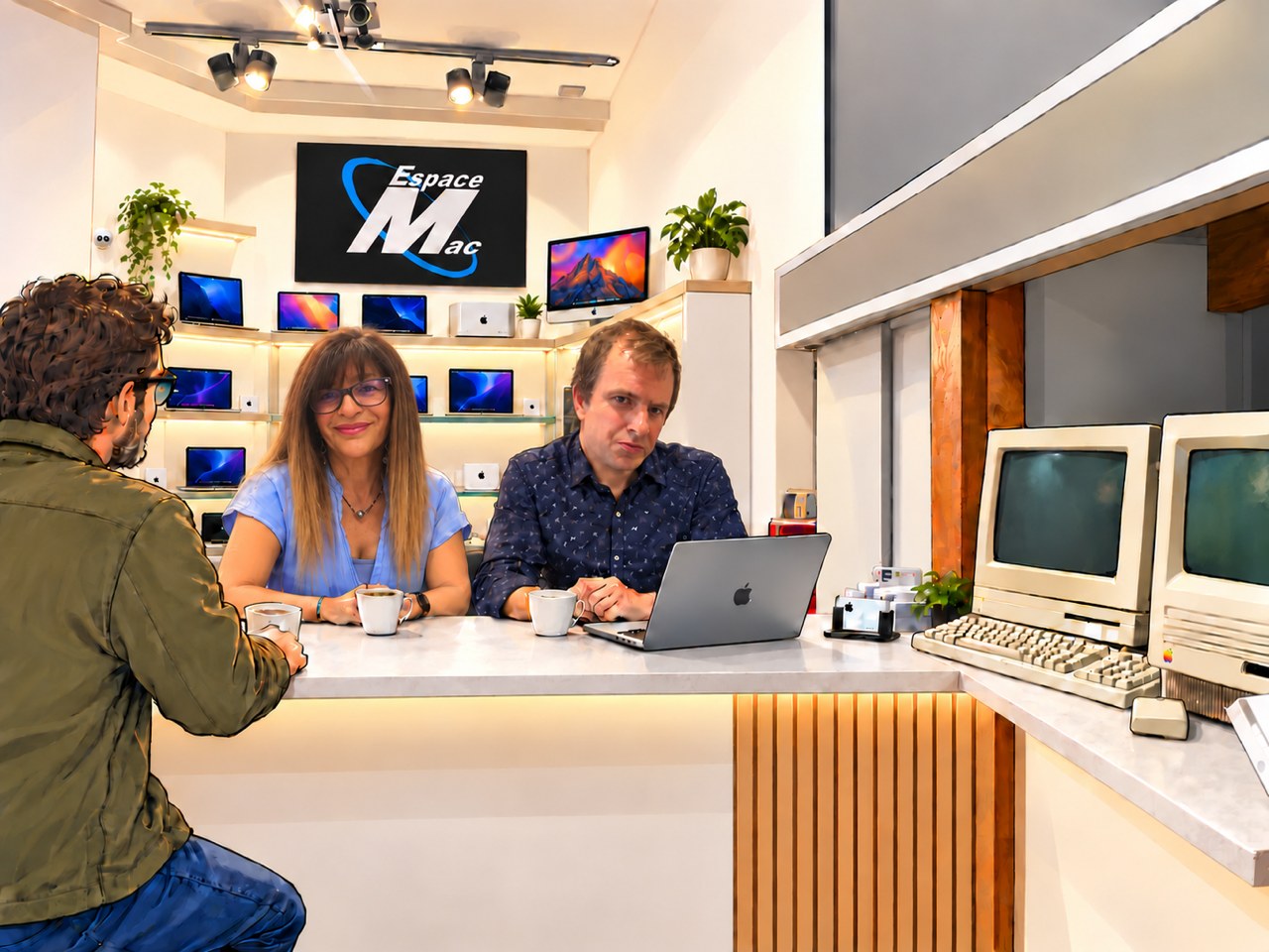 Julie conseille un client en boutique